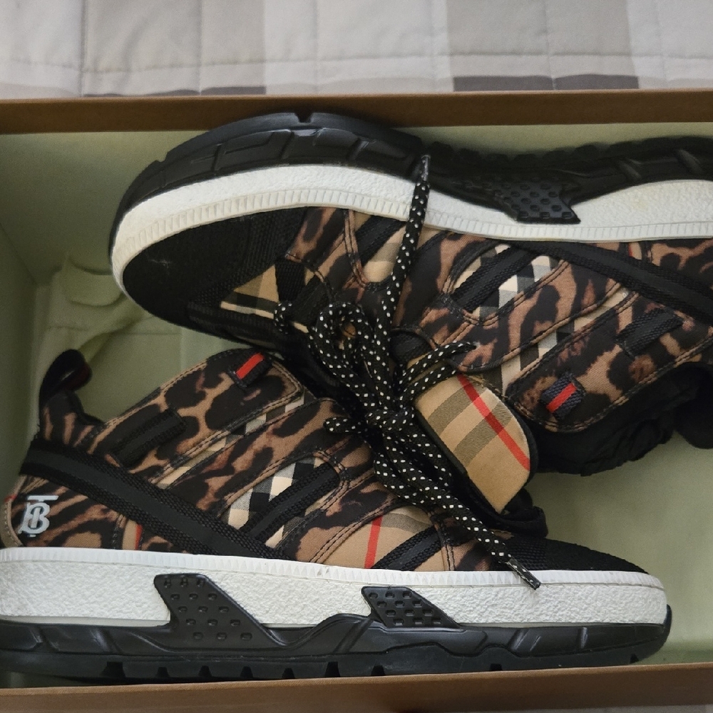 Burberry Leopard Pattern Sneakers with Black and White Accents